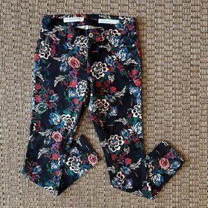Pilcro and the Letterpress Anthropologie Floral Black Denim Jeans size 25
